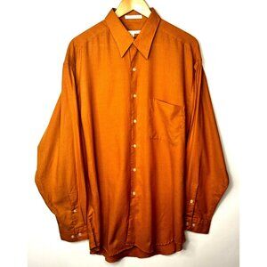 PERRY ELLIS Mens Shirt Button Up 100% Cotton Long Sleeve Orange Size Large